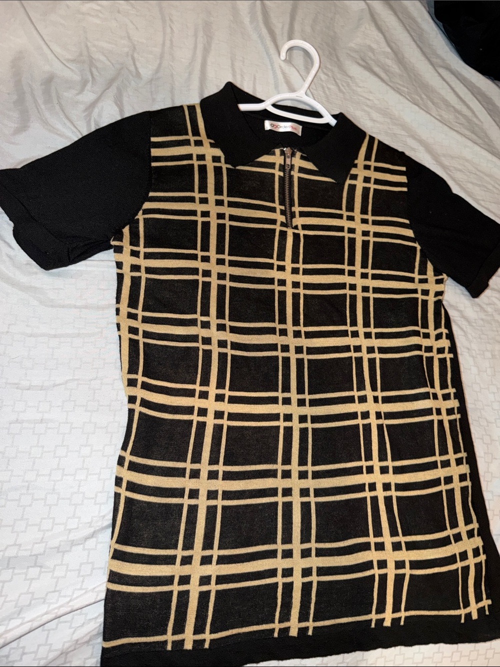 Black & Tan Plaid Knit Polo Shirt